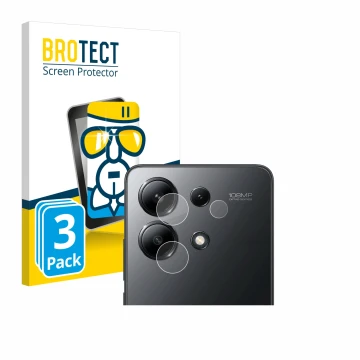 Face avant d’un emballage produit avec le logo de la marque BROTECT. À côté, l’appareil Xiaomi Redmi Note 13 4G (Caméra UNIQUE