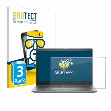 Face avant d’un emballage produit avec le logo de la marque BROTECT. À côté, l’appareil Dell Latitude 5350 Laptop est représen