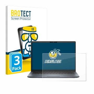 Face avant d’un emballage produit avec le logo de la marque BROTECT. À côté, l’appareil Dell Latitude 7350 Laptop est représen
