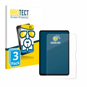 Face avant d’un emballage produit avec le logo de la marque BROTECT. À côté, l’appareil Apple iPad Pro 13