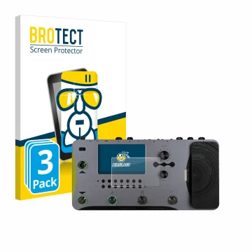 Face avant d’un emballage produit avec le logo de la marque BROTECT. À côté, l’appareil Mooer GE1000 est représenté avec la pr