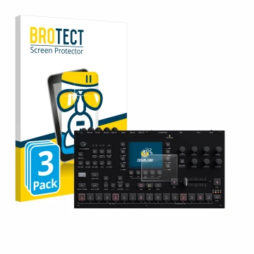 Face avant d’un emballage produit avec le logo de la marque BROTECT. À côté, l’appareil Elektron Octatrack MKII est représenté