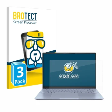 Face avant d’un emballage produit avec le logo de la marque BROTECT. À côté, l’appareil ASUS Vivobook S16 OLED S5606 est repré