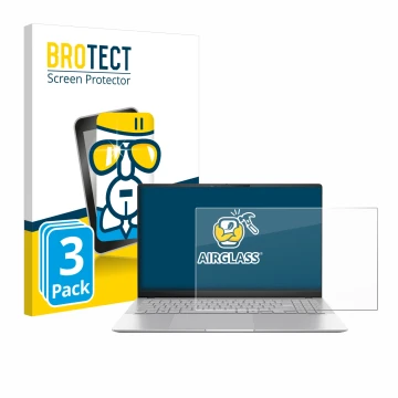 Face avant d’un emballage produit avec le logo de la marque BROTECT. À côté, l’appareil ASUS Vivobook S 15 S5507 est représent