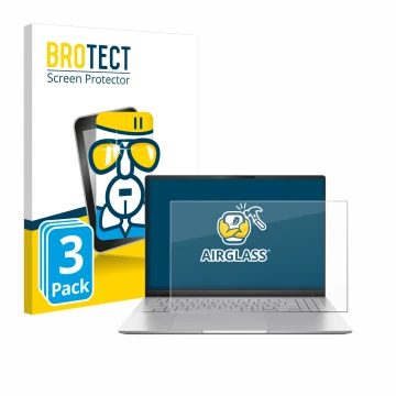 Face avant d’un emballage produit avec le logo de la marque BROTECT. À côté, l’appareil ASUS Vivobook S16 OLED M5606 est repré