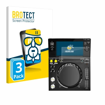 Face avant d’un emballage produit avec le logo de la marque BROTECT. À côté, l’appareil Pioneer XDJ -700 est représenté avec l