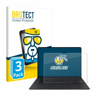 Face avant d’un emballage produit avec le logo de la marque BROTECT. À côté, l’appareil Huawei MateBook X Pro 2024 est représe