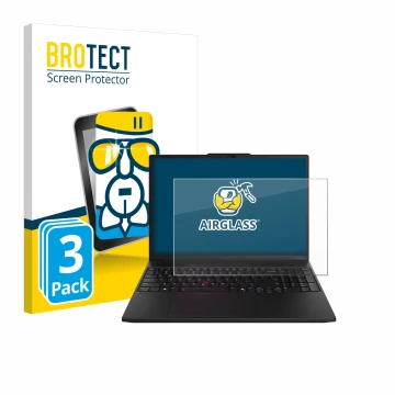 Face avant d’un emballage produit avec le logo de la marque BROTECT. À côté, l’appareil Lenovo ThinkPad P16s Gen 3 est représe