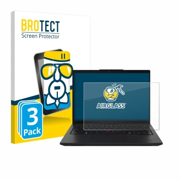 Face avant d’un emballage produit avec le logo de la marque BROTECT. À côté, l’appareil Lenovo ThinkPad L14 Gen 5 est représen