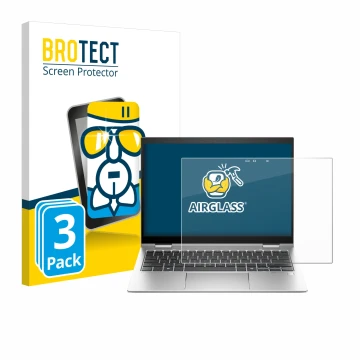 Face avant d’un emballage produit avec le logo de la marque BROTECT. À côté, l’appareil HP Elite x360 830 G11 2-in-1 est repré