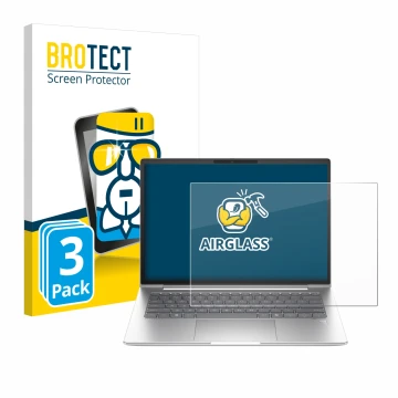 Face avant d’un emballage produit avec le logo de la marque BROTECT. À côté, l’appareil HP EliteBook 645 G11 est représenté av