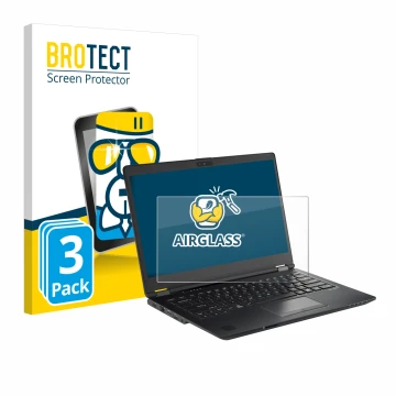 Face avant d’un emballage produit avec le logo de la marque BROTECT. À côté, l’appareil Fujitsu Lifebook U7410 est représenté 