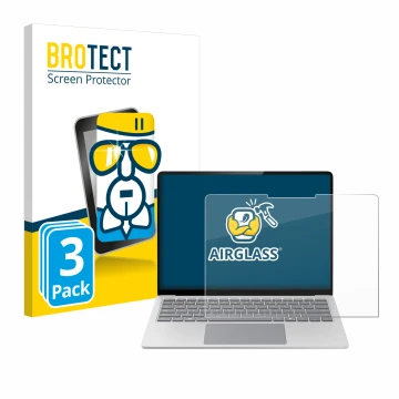 Face avant d’un emballage produit avec le logo de la marque BROTECT. À côté, l’appareil Microsoft Surface Laptop 7 13.8