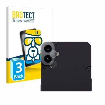 Face avant d’un emballage produit avec le logo de la marque BROTECT. À côté, l’appareil Nothing CMF Phone 1 (Caméra UNIQUEMENT