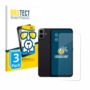 Face avant d’un emballage produit avec le logo de la marque BROTECT. À côté, l’appareil Nothing CMF Phone 1 (Avant+Caméra) est
