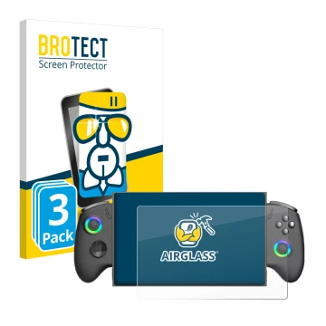 Face avant d’un emballage produit avec le logo de la marque BROTECT. À côté, l’appareil OneXPlayer X1 Mini est représenté avec