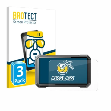 Face avant d’un emballage produit avec le logo de la marque BROTECT. À côté, l’appareil Ricoel Motorcycle CarPlay C7 II est re