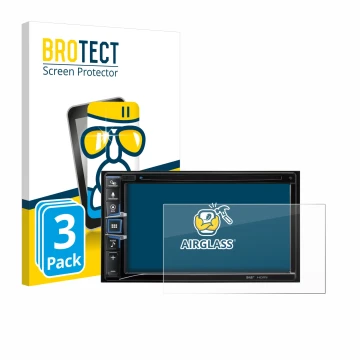 Face avant d’un emballage produit avec le logo de la marque BROTECT. À côté, l’appareil Alpine INE-W611D est représenté avec l