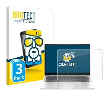 Face avant d’un emballage produit avec le logo de la marque BROTECT. À côté, l’appareil HP EliteBook x360 1040 14 G11 2-in-1 e