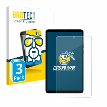 Face avant d’un emballage produit avec le logo de la marque BROTECT. À côté, l’appareil Xiaomi Redmi Pad SE 8.7 4G est représe