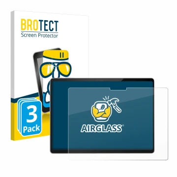 Face avant d’un emballage produit avec le logo de la marque BROTECT. À côté, l’appareil Microsoft Surface Pro 11 est représent