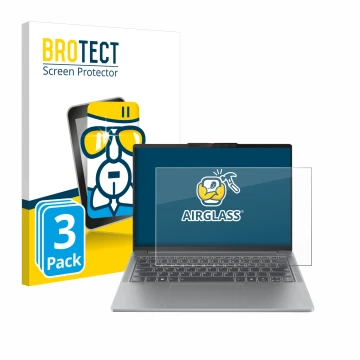 Face avant d’un emballage produit avec le logo de la marque BROTECT. À côté, l’appareil Lenovo IdeaPad Pro 5 14AHP9 est représ