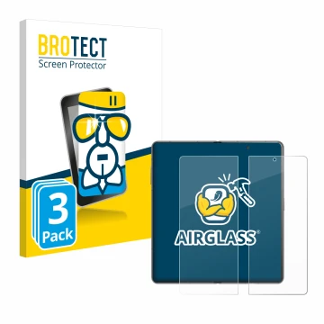 Face avant d’un emballage produit avec le logo de la marque BROTECT. À côté, l’appareil Honor Magic V3 (inneres Display) est r