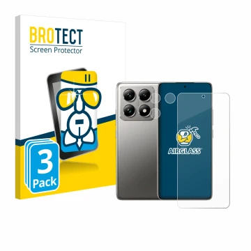 Face avant d’un emballage produit avec le logo de la marque BROTECT. À côté, l’appareil Xiaomi 14T Pro (Avant+Caméra) est repr