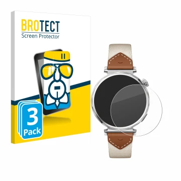 Face avant d’un emballage produit avec le logo de la marque BROTECT. À côté, l’appareil Huawei Watch GT 5 (41 mm) est représen