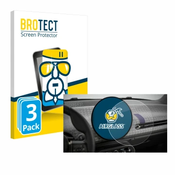 Face avant d’un emballage produit avec le logo de la marque BROTECT. À côté, l’appareil Mini Cooper Electric BJ 2024 est repré