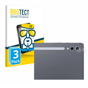 Face avant d’un emballage produit avec le logo de la marque BROTECT. À côté, l’appareil Samsung Galaxy Tab S10 Ultra 5G (Camér