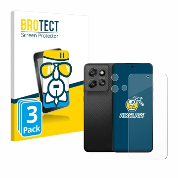 Face avant d’un emballage produit avec le logo de la marque BROTECT. À côté, l’appareil Motorola ThinkPhone 25 (Avant+Caméra) 