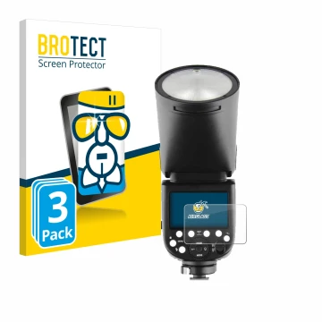 Face avant d’un emballage produit avec le logo de la marque BROTECT. À côté, l’appareil Godox TT685 II est représenté avec la 