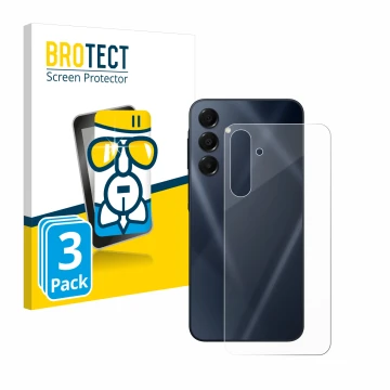 Face avant d’un emballage produit avec le logo de la marque BROTECT. À côté, l’appareil Samsung Galaxy A16 5G (Arrière) est re