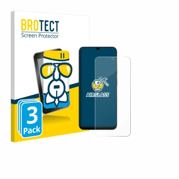 Face avant d’un emballage produit avec le logo de la marque BROTECT. À côté, l’appareil ZTE Blade A35 est représenté avec la p