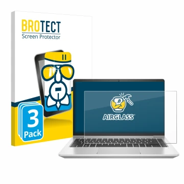 Face avant d’un emballage produit avec le logo de la marque BROTECT. À côté, l’appareil HP ProBook 445 G9 est représenté avec 