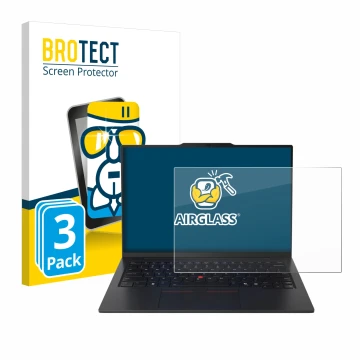 Face avant d’un emballage produit avec le logo de la marque BROTECT. À côté, l’appareil Lenovo ThinkPad X1 Carbon Gen 13 14