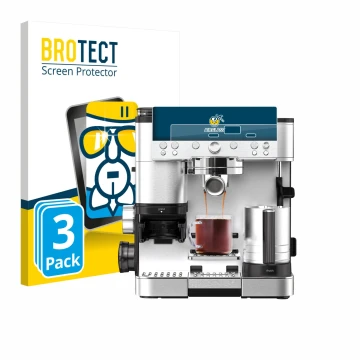 Face avant d’un emballage produit avec le logo de la marque BROTECT. À côté, l’appareil Ninja Luxe Cafe Premier ES601EU est re