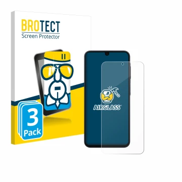 Face avant d’un emballage produit avec le logo de la marque BROTECT. À côté, l’appareil Samsung Galaxy A16 4G est représenté a