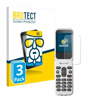Face avant d’un emballage produit avec le logo de la marque BROTECT. À côté, l’appareil Doro 2820 est représenté avec la prote