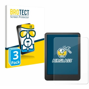 Face avant d’un emballage produit avec le logo de la marque BROTECT. À côté, l’appareil Amazon Kindle Paperwhite 2024 (12. Gen