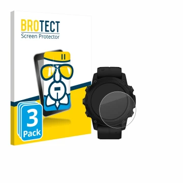 Face avant d’un emballage produit avec le logo de la marque BROTECT. À côté, l’appareil Garmin Descent G1 Solar est représenté