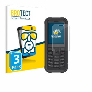 Face avant d’un emballage produit avec le logo de la marque BROTECT. À côté, l’appareil Sonim XP100 est représenté avec la pro
