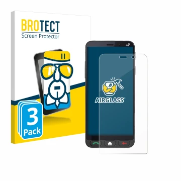 Face avant d’un emballage produit avec le logo de la marque BROTECT. À côté, l’appareil Brondi Amico Vero 4G est représenté av