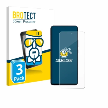Face avant d’un emballage produit avec le logo de la marque BROTECT. À côté, l’appareil Oppo Reno 13 F est représenté avec la 