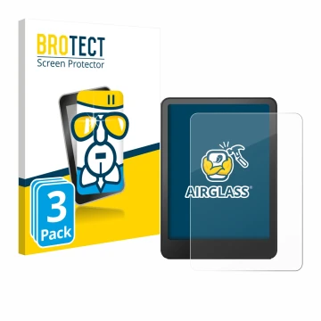 Face avant d’un emballage produit avec le logo de la marque BROTECT. À côté, l’appareil Amazon Kindle Paperwhite 2024 Signatur