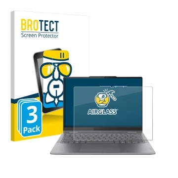 Face avant d’un emballage produit avec le logo de la marque BROTECT. À côté, l’appareil Lenovo Yoga 7i 2-in-1 Gen 10 14