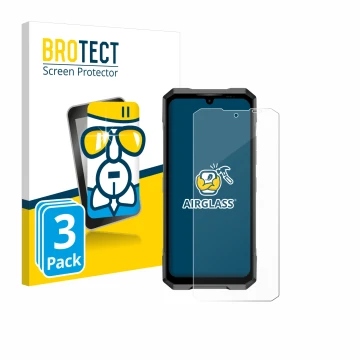 Face avant d’un emballage produit avec le logo de la marque BROTECT. À côté, l’appareil Doogee Blade GT est représenté avec la
