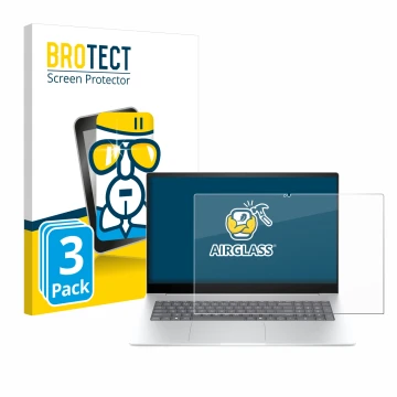 Face avant d’un emballage produit avec le logo de la marque BROTECT. À côté, l’appareil HP Envy 17-da0777ng est représenté ave