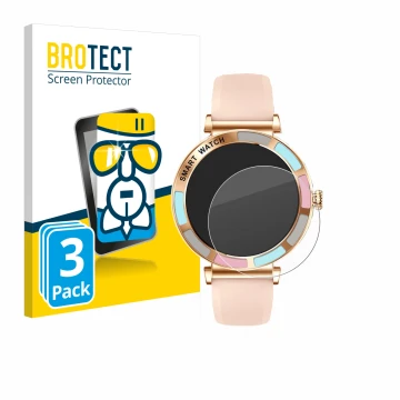 Face avant d’un emballage produit avec le logo de la marque BROTECT. À côté, l’appareil Braidol Smartwatch 1.27